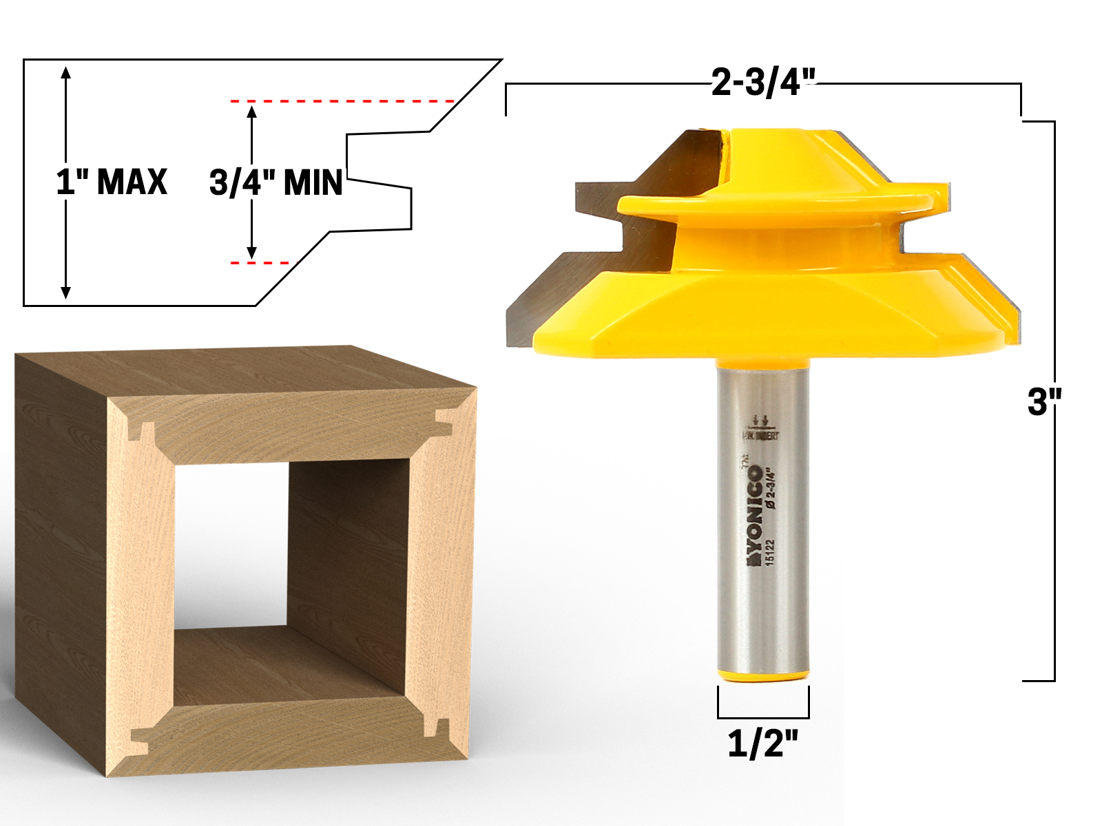 Degree Bit Lock Miter Router Bit Set Shank Yonico