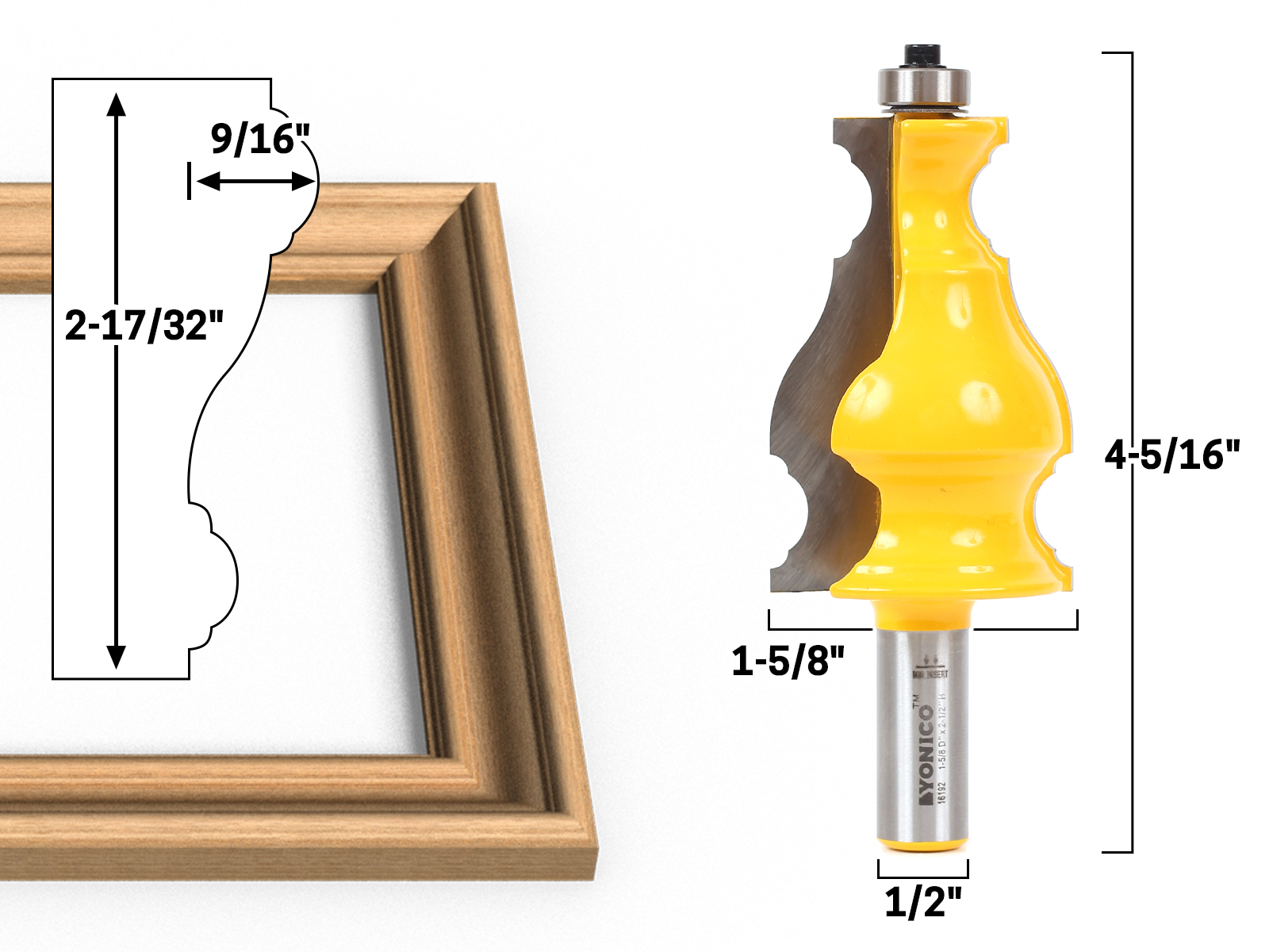 Large Elegant Picture Frame Molding Router Bit Shank Yonico