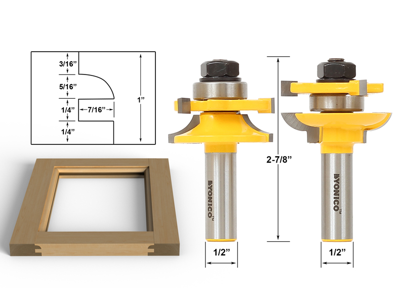 Yonico 12238 2-Piece Round Over & Rail And Stile Router Bit Set - 1/2 Inch Shank
