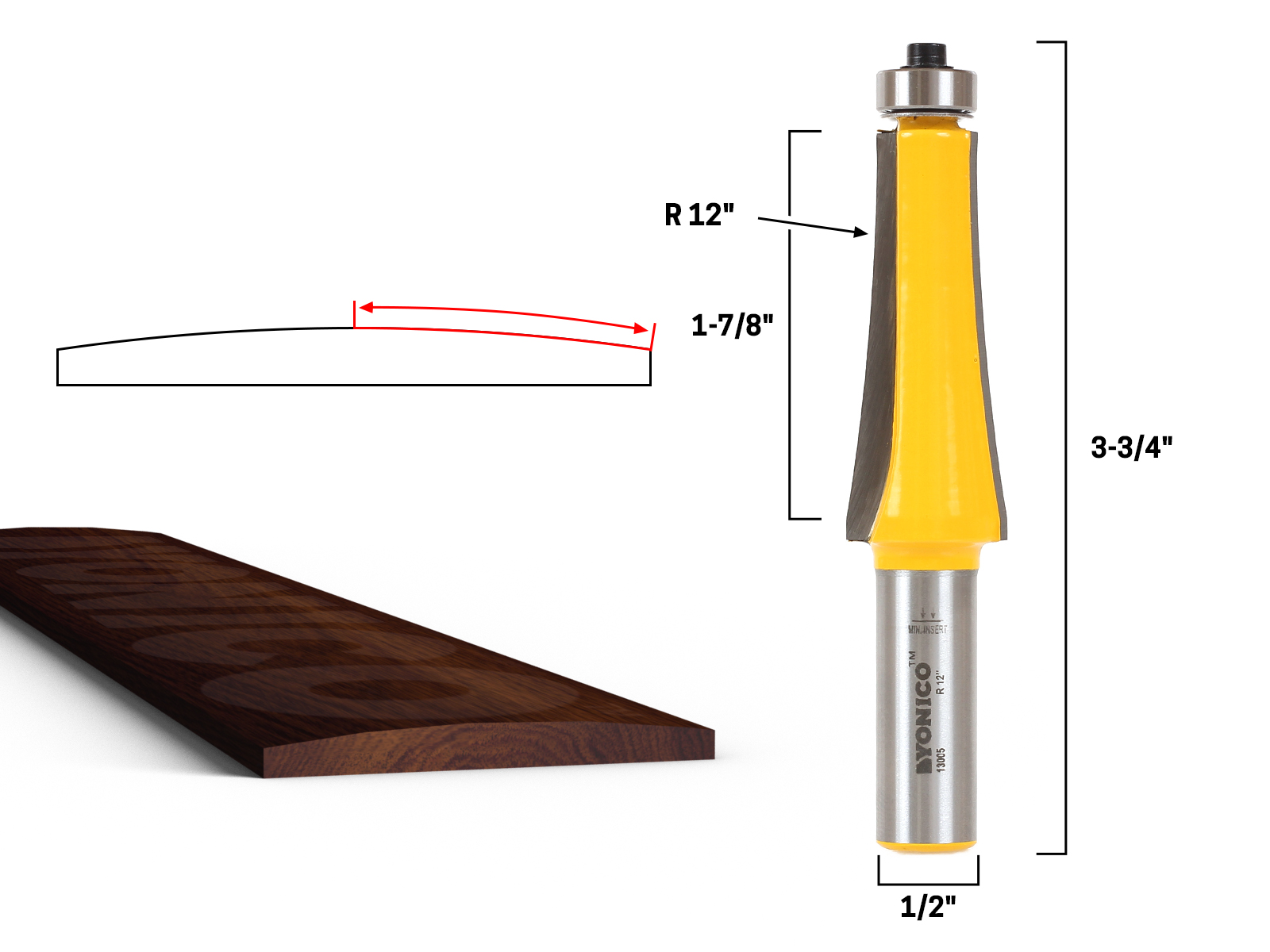 6mm Diameter x 30mm Height Three Flute Straight Router Bit with 1//2/" Shank