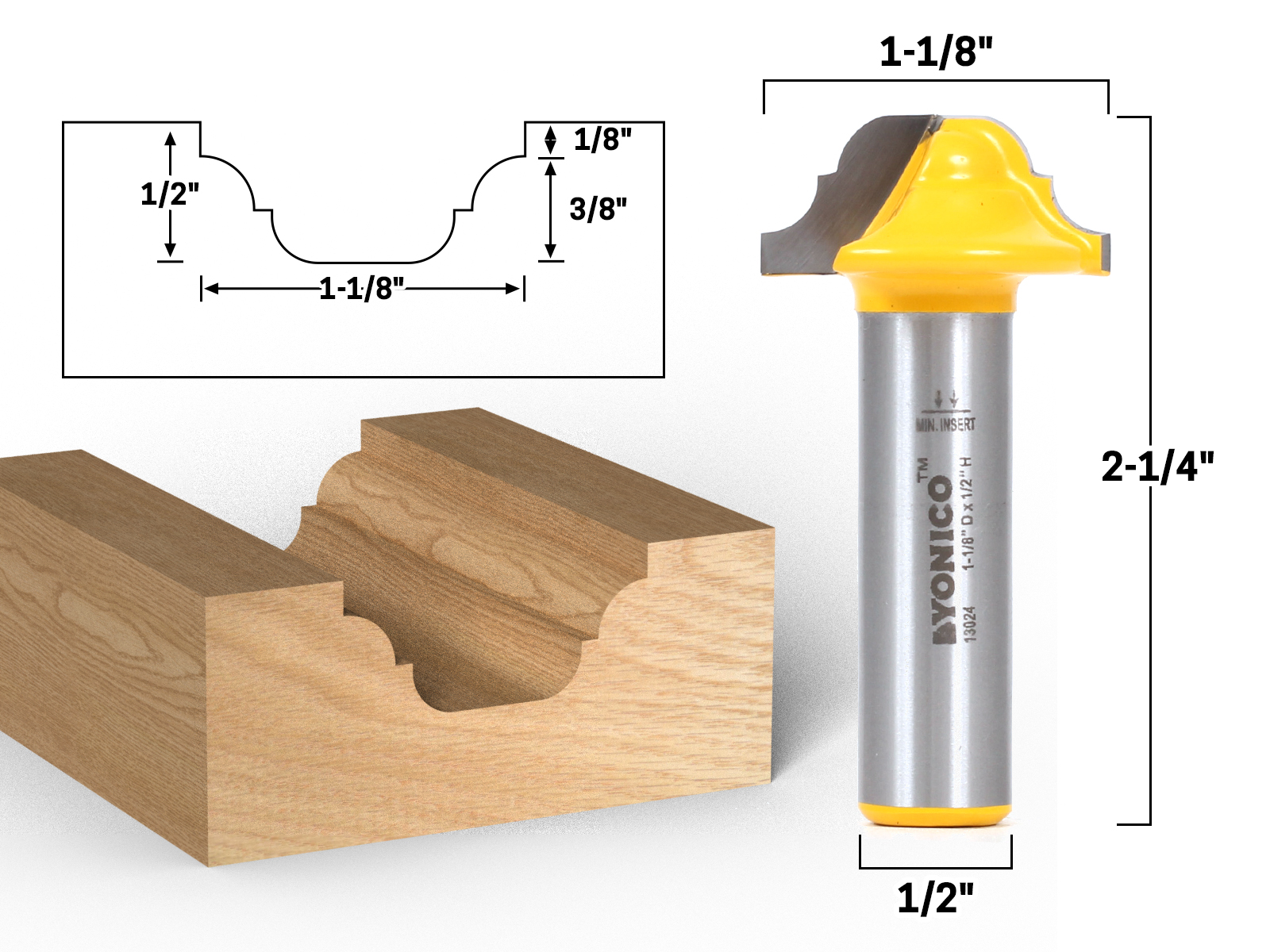 3/16" Radius Double Roman Ogee Groove Router Bit 1/2" Shank Yonico 13024 eBay