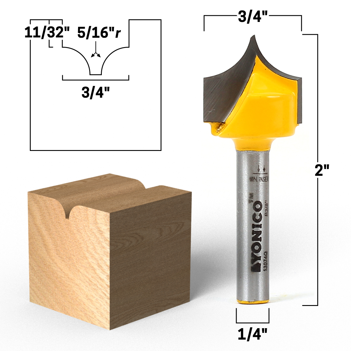 5/16" Radius Point Cutting Round Over Router Bit - 1/4" Shank - Yonico