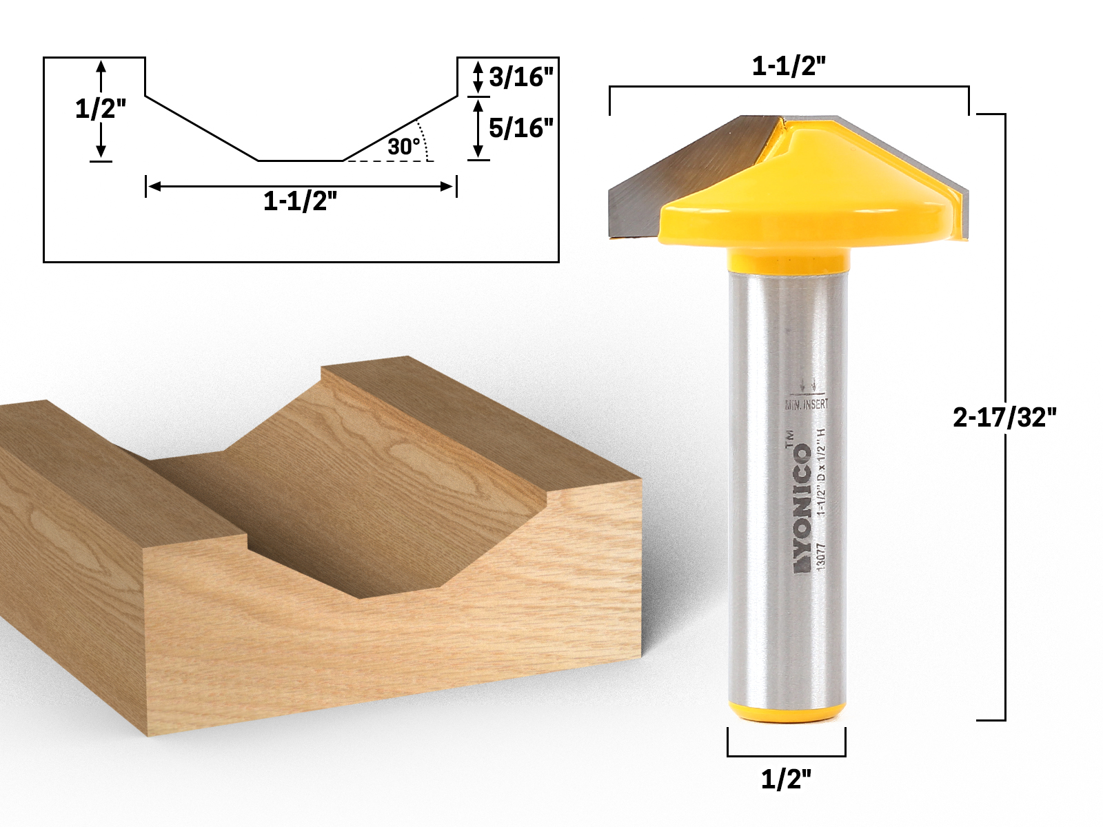 11/2" Bevel Faux Panel CNC Door Raised Panel Router Bit 1/2