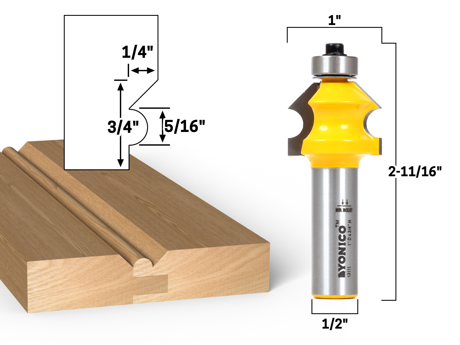 Bevel & Bead Wainscoting Router Bit 1/2" Shank Yonico 13111 eBay