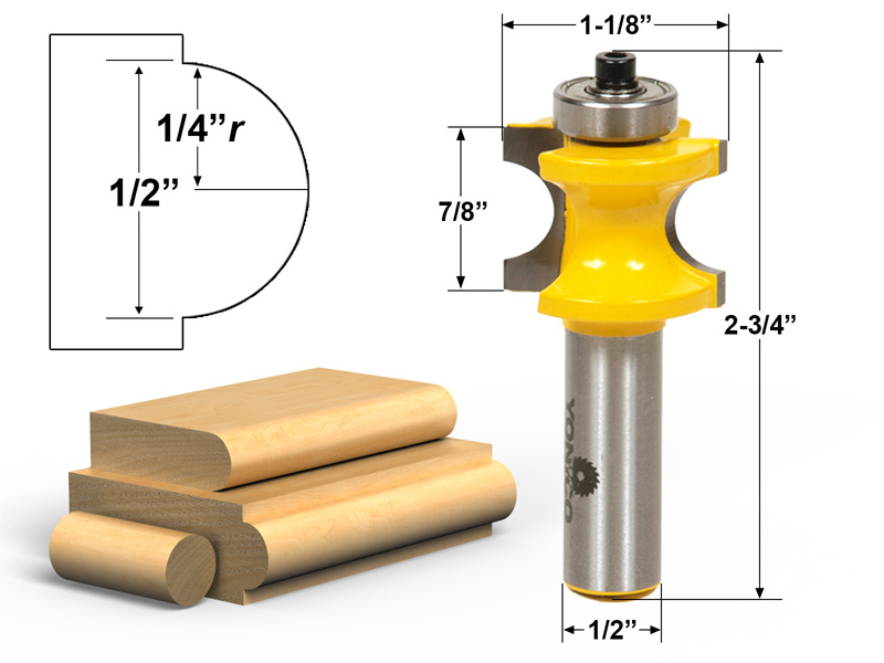 Yonico 13193q 1//2-Inch Bead Bullnose Bead Router Bit 1//4-Inch Shank