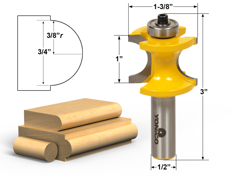 thumbnail image 2 of Yonico 13195 3/8" Radius Bullnose Bead Router Bit With 1/2" Shank – Carbide Tipped 2 of 5