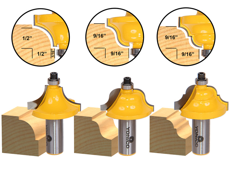 9/16" 3 Bit Edge Forming Router Bit Set 1/2" Shank Yonico 13322