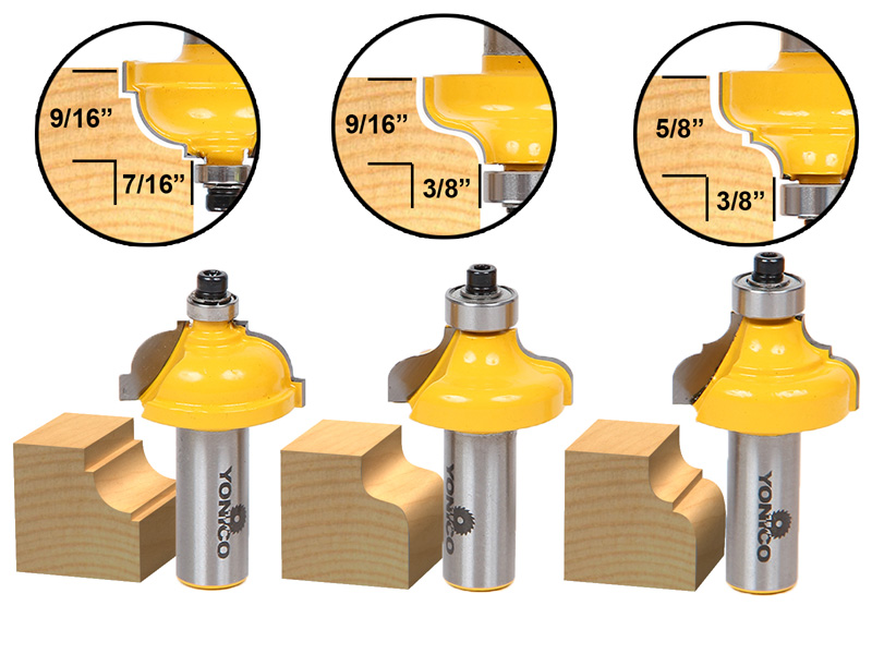 3/8" 3 Bit Edge Forming Router Bit Set 1/2" Shank Yonico 13327 eBay