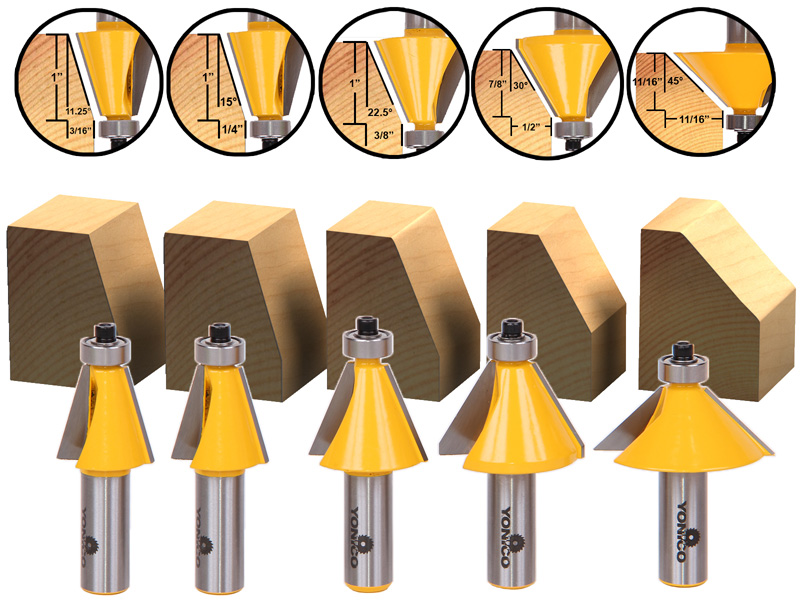 5 Bit Chamfer Edge Forming Router Bit Set 1 2 Shank Yonico 13508