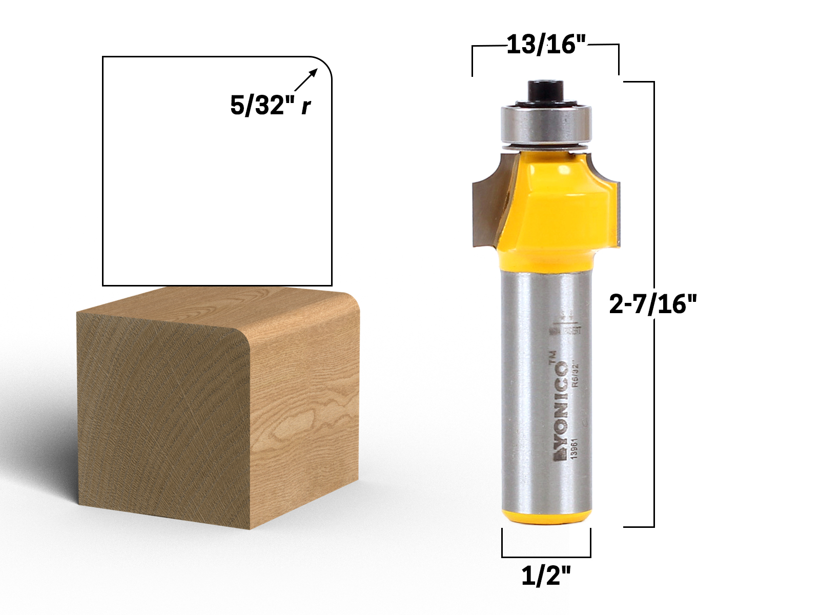 5/32" Radius Round Over Edge Forming Router Bit 1/2" Shank Yonico