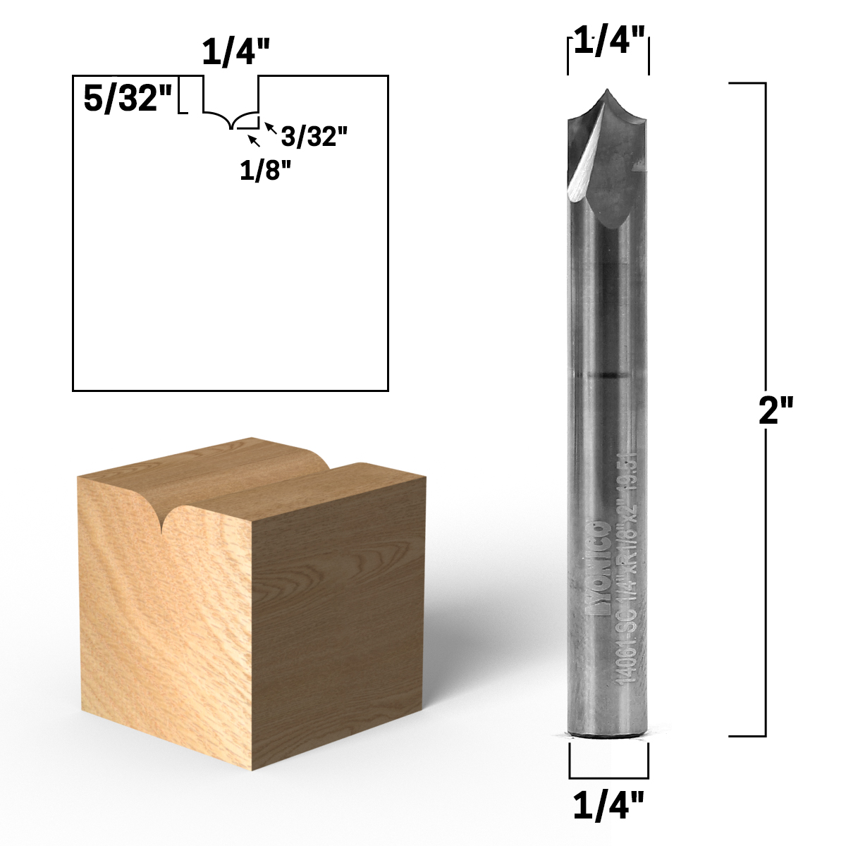 1/4" Radius Point Round Over Groove Router Bit 1/4" Shank Yonico