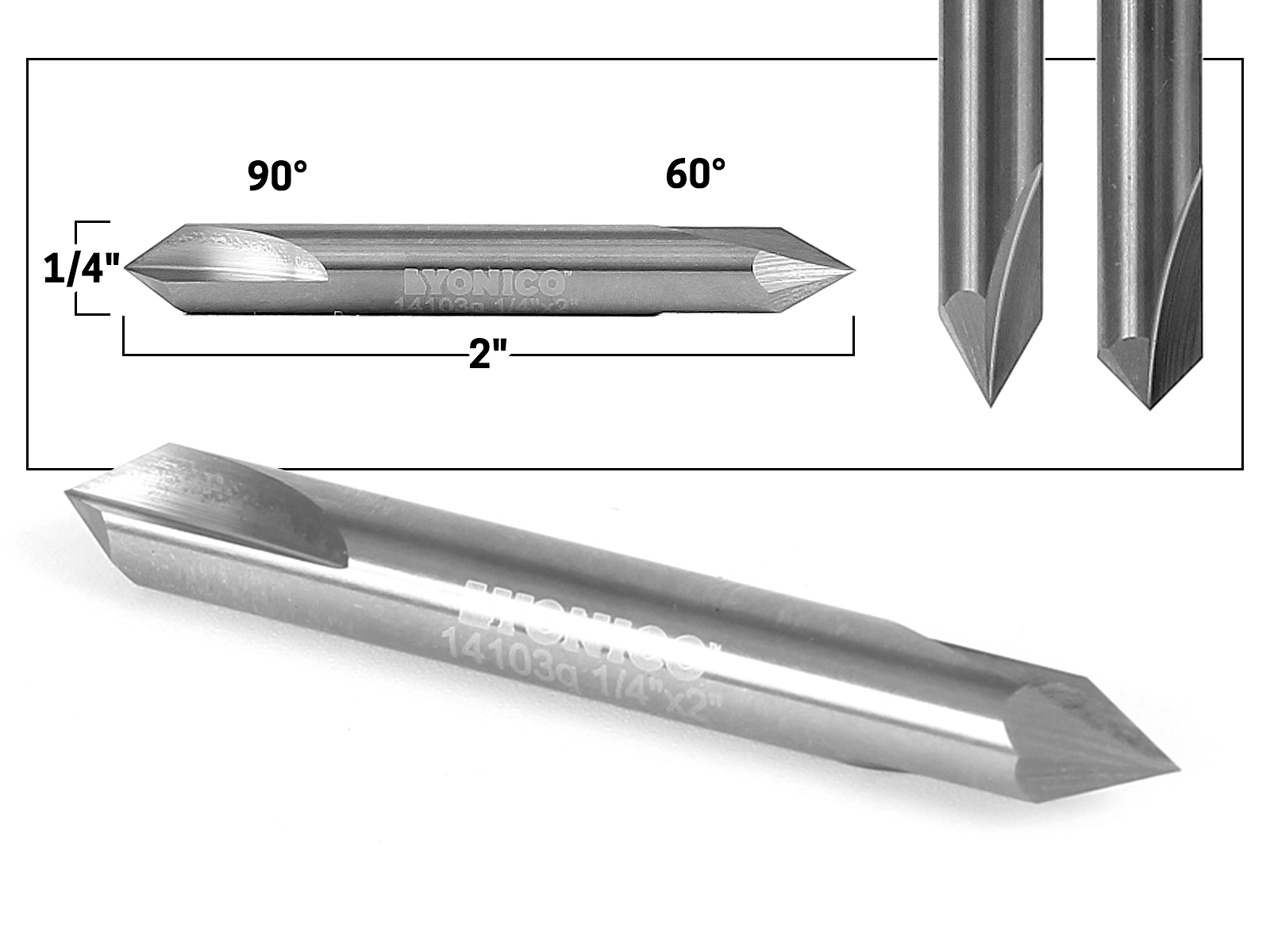 60 & 90 Degree V Groove Solid Carbide Router Bit 1/4" Shank Yonico
