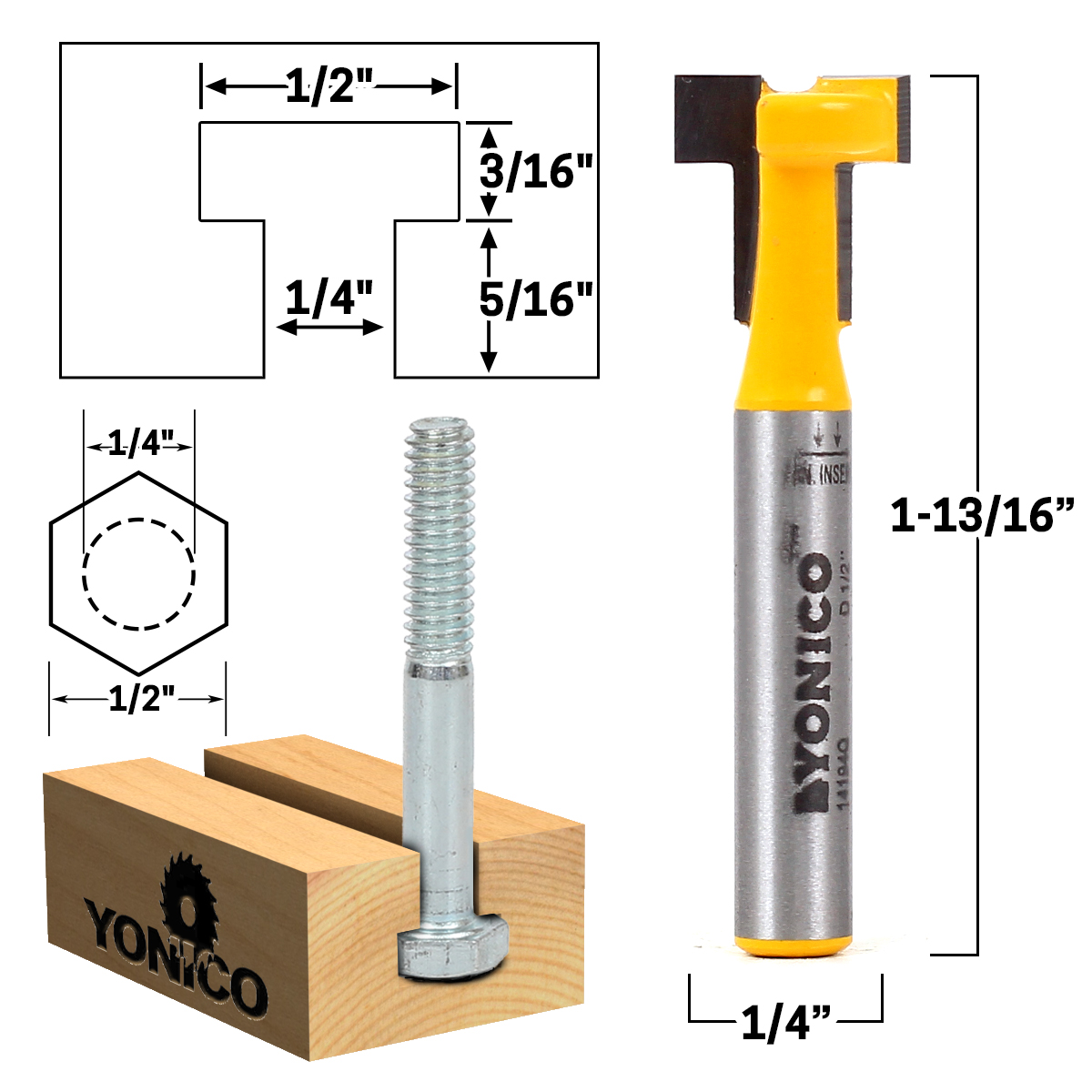 1/4" Hex Bolt T Slot Router Bit 1/4" Shank Yonico 14194q eBay