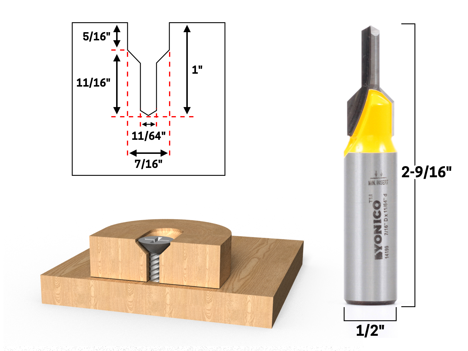 Counter Sink & Screw Slot Router Bit - 1/2