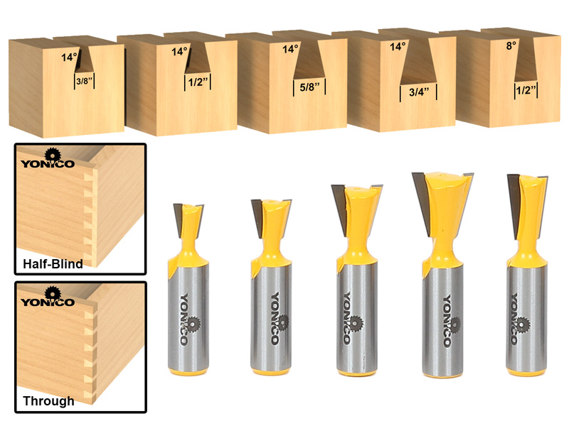 5 Bit Dovetail Router Bit Set 1/2" Shank Yonico 14520 eBay