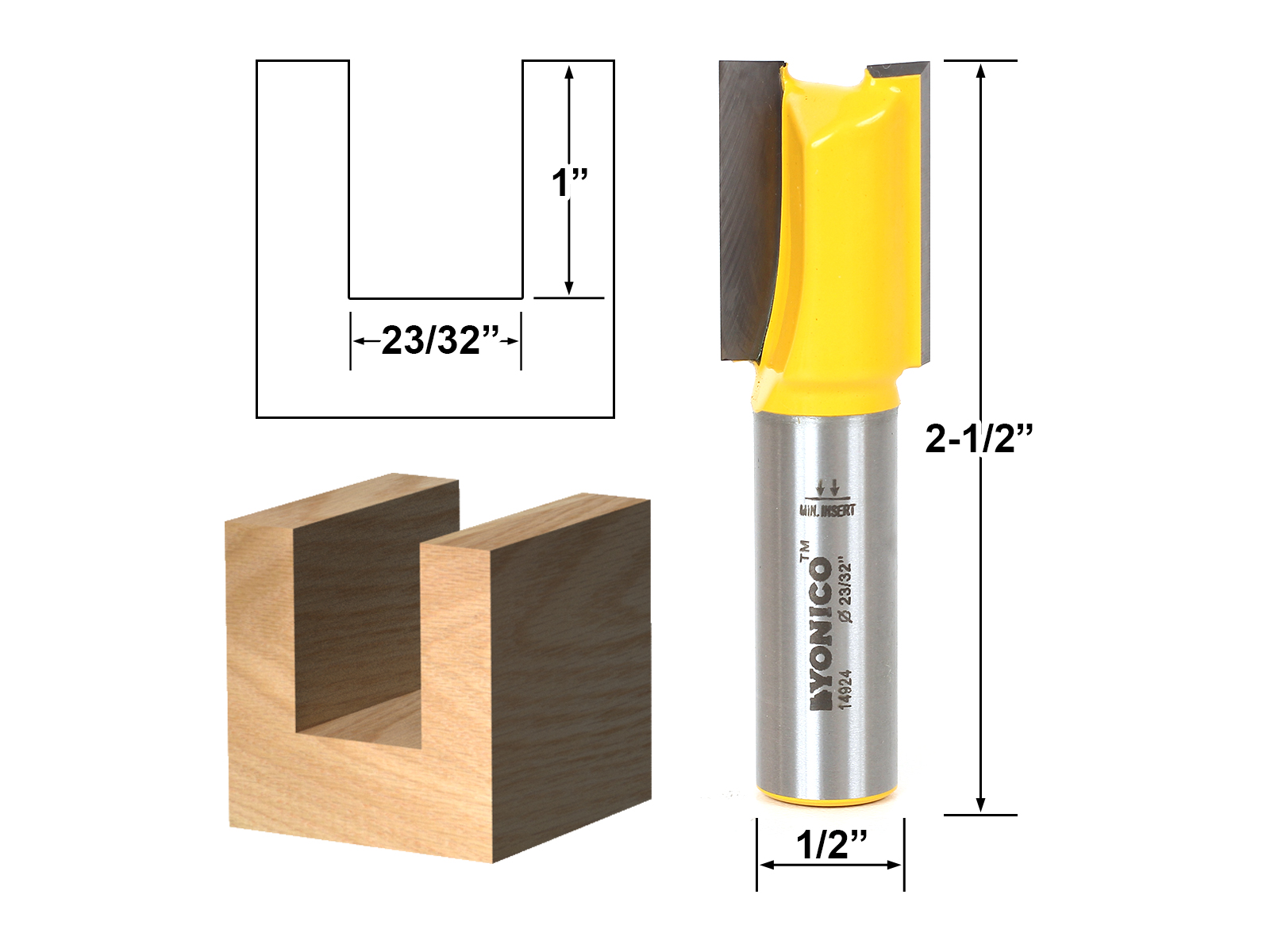 23/32" Undersized Plywood Straight Dado Router Bit 1/2" Shank