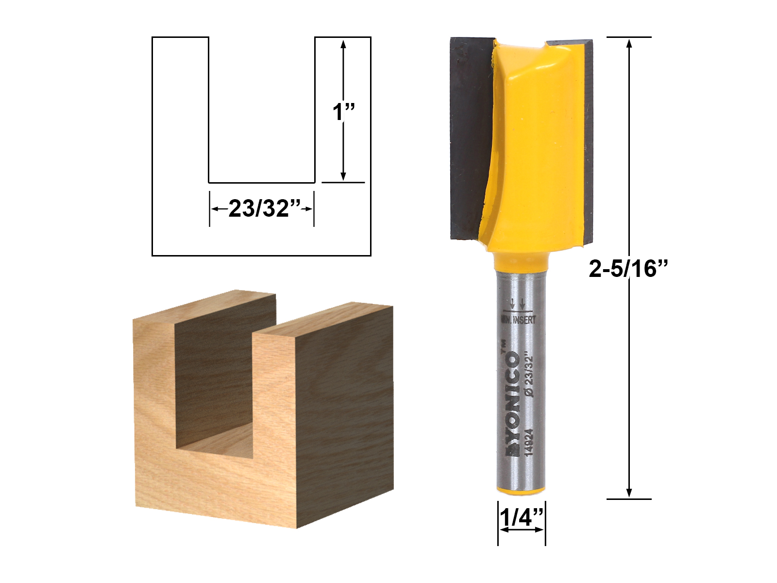 23/32" Undersized Plywood Straight Dado Router Bit 1/4" Shank