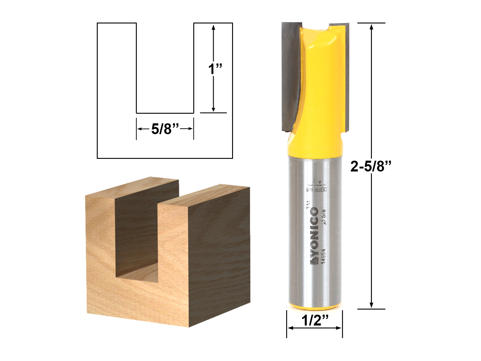 5/8" Diameter X 1" Height Straight Router Bit 1/2" Shank Yonico