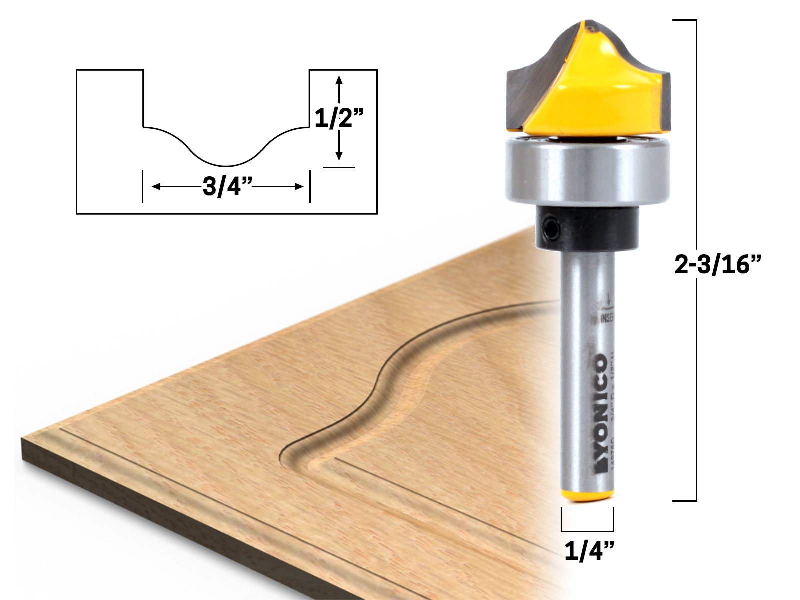 3/4" Faux Panel Ogee Groove Template Router Bit 1/4" Shank Yonico
