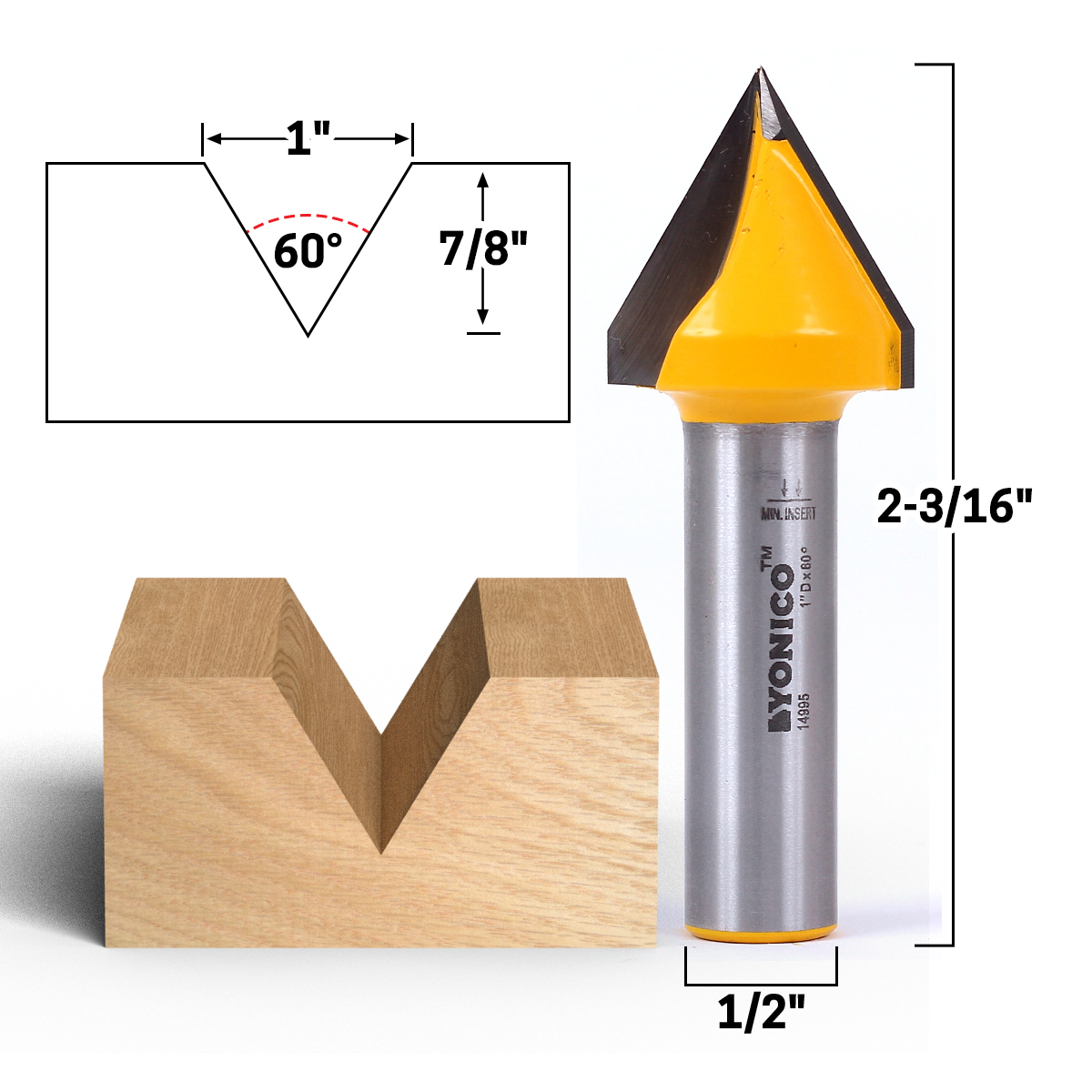 60 Degree X 1" Diameter V Groove Router Bit 1/2" Shank Yonico 14995 eBay
