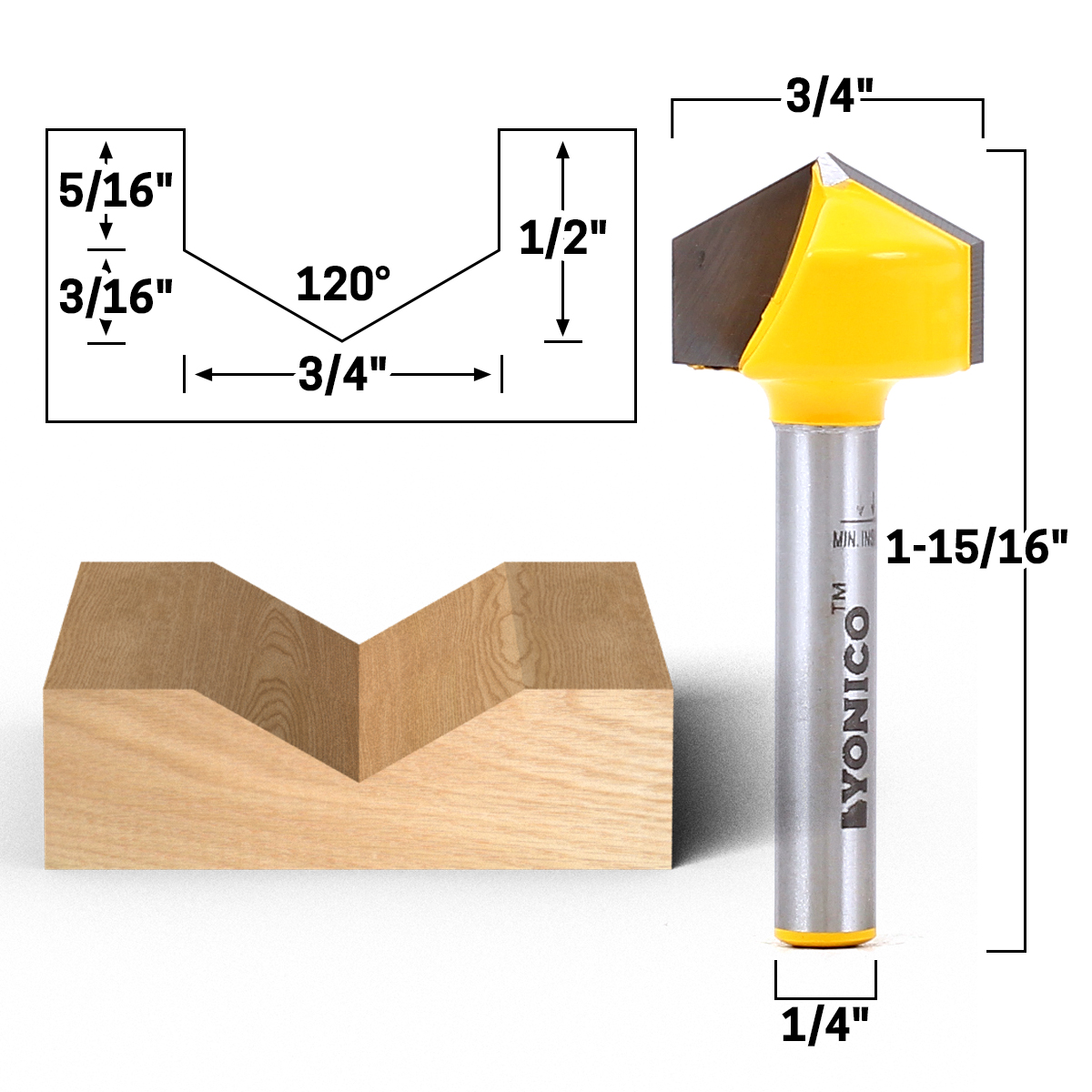 120 Degree V Groove Router Bit 1/4" Shank Yonico 14997q eBay