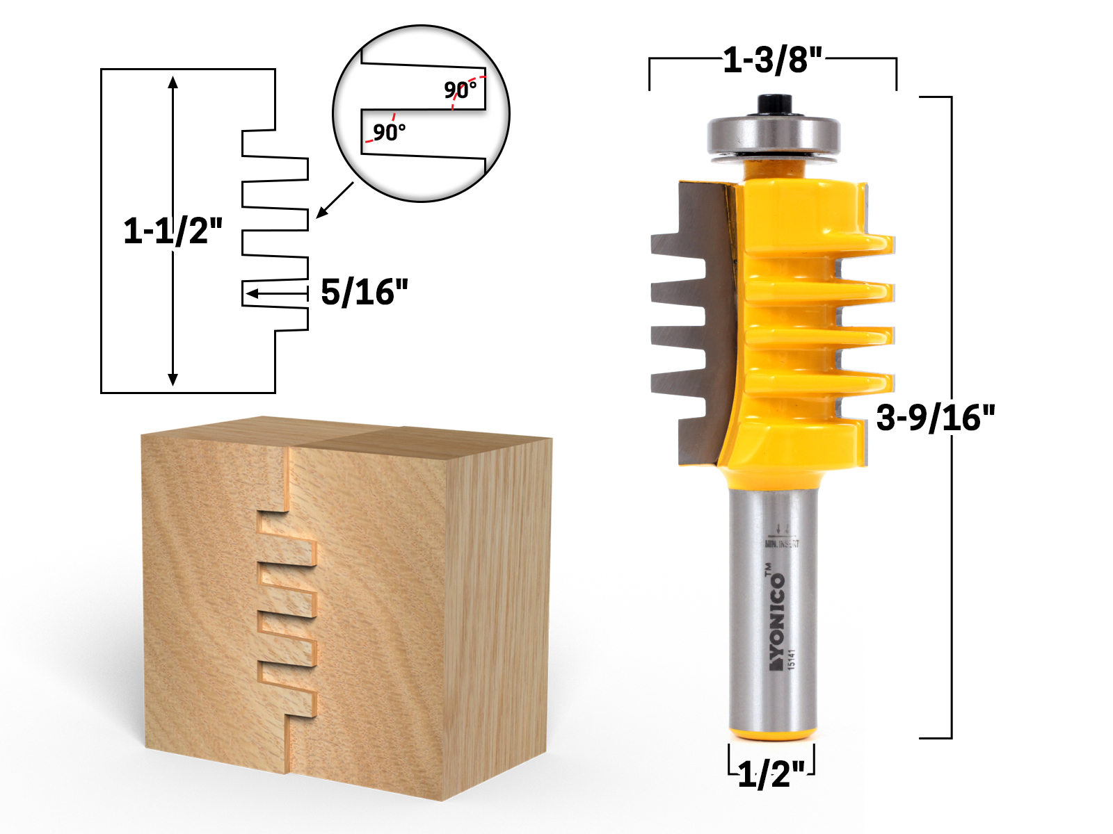 1-1/2" Easy Setup Finger Joint Router Bit - 1/2" Shank - Yonico 15141