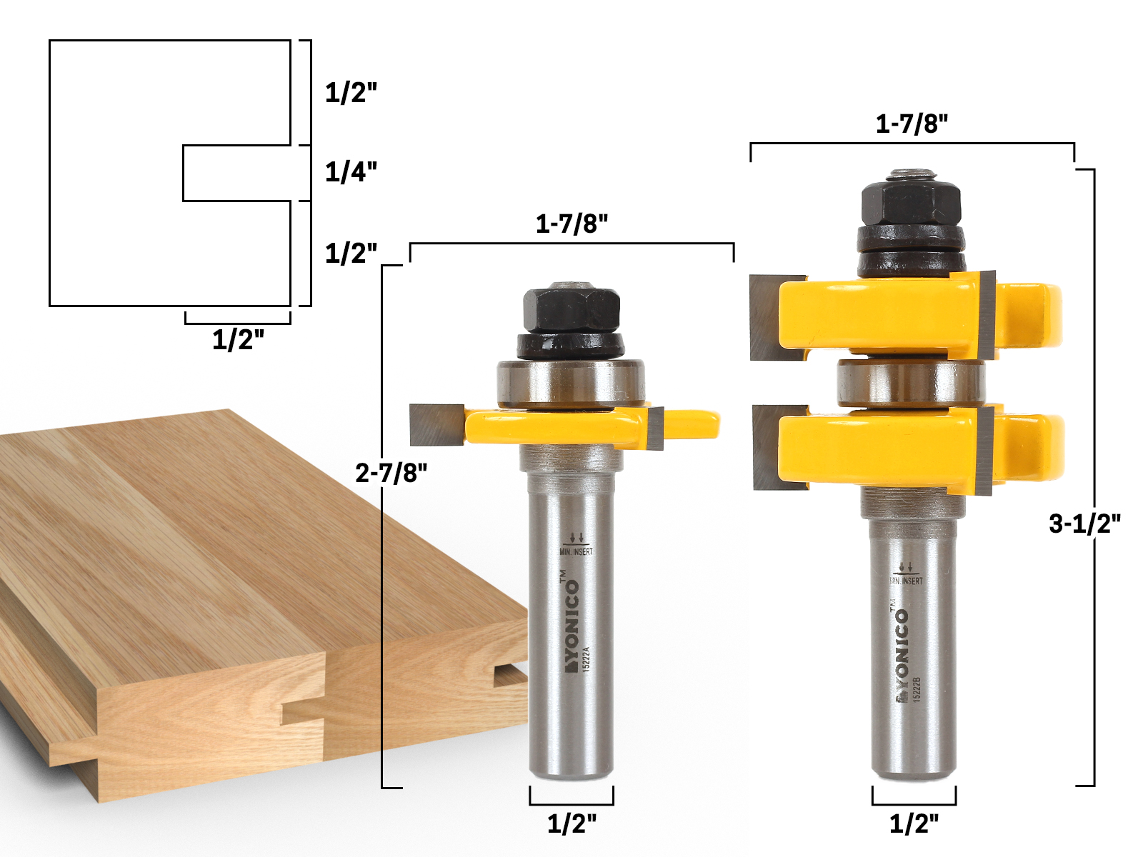 Yonico 1-Inch Ball End Grooving Router Bit - 1/2-Inch Shank (Model 14074)