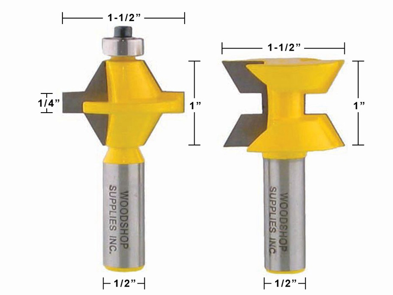 2 Bit Tongue and Groove Edge Banding Router Bit Set 1/2" Shank