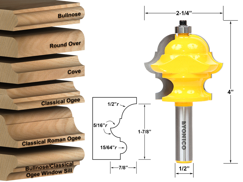 Multi Profile Architectural Molding Router Bit - 1/2