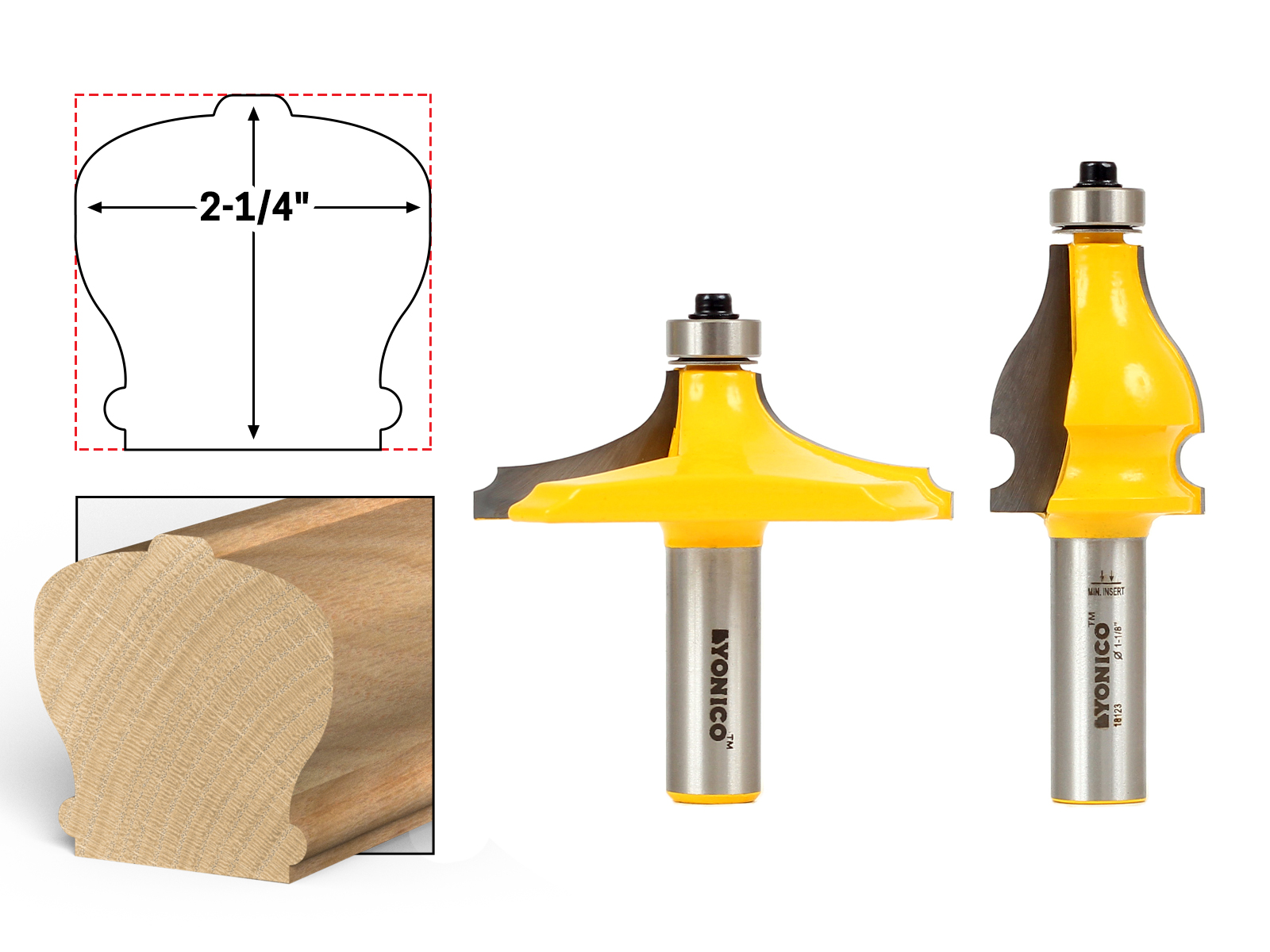 Thumbnail Bead 2 Bit Handrail Router Bit Set 1/2" Shank Yonico