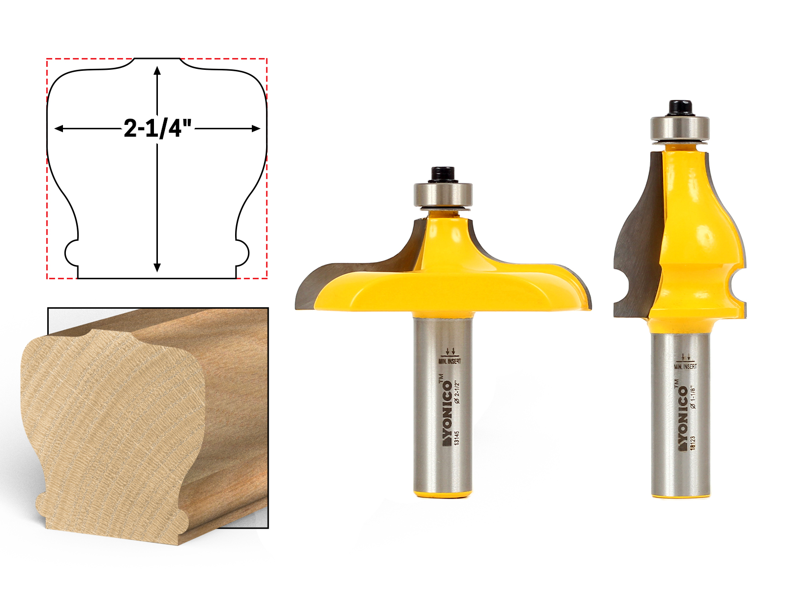 Traditional & Beaded 2 Bit Handrail Router Bit Set 1/2" Shank