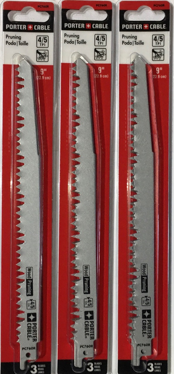 3 pks (9 Blades) Porter Cable 9 inch 4/5 TPI Pruning Reciprocating